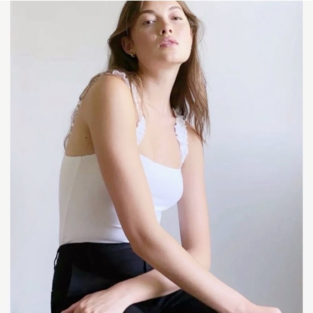 Sunday Best Aritzia White "Firecracker" Ribbed Bodysuit Size Small